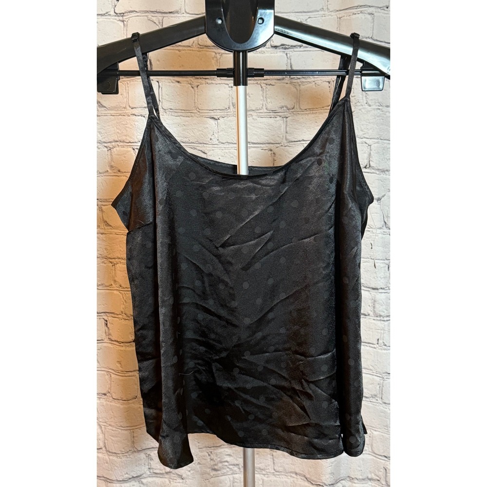 Old Navy Women XL Black Satin Polka Dot‎ Cami Adjustable Strap Tank Top